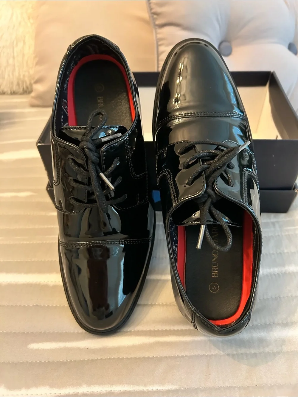 Bruno Marc Boys Black Patent Dress Shoes Size 5 Wedding Formal Oxford